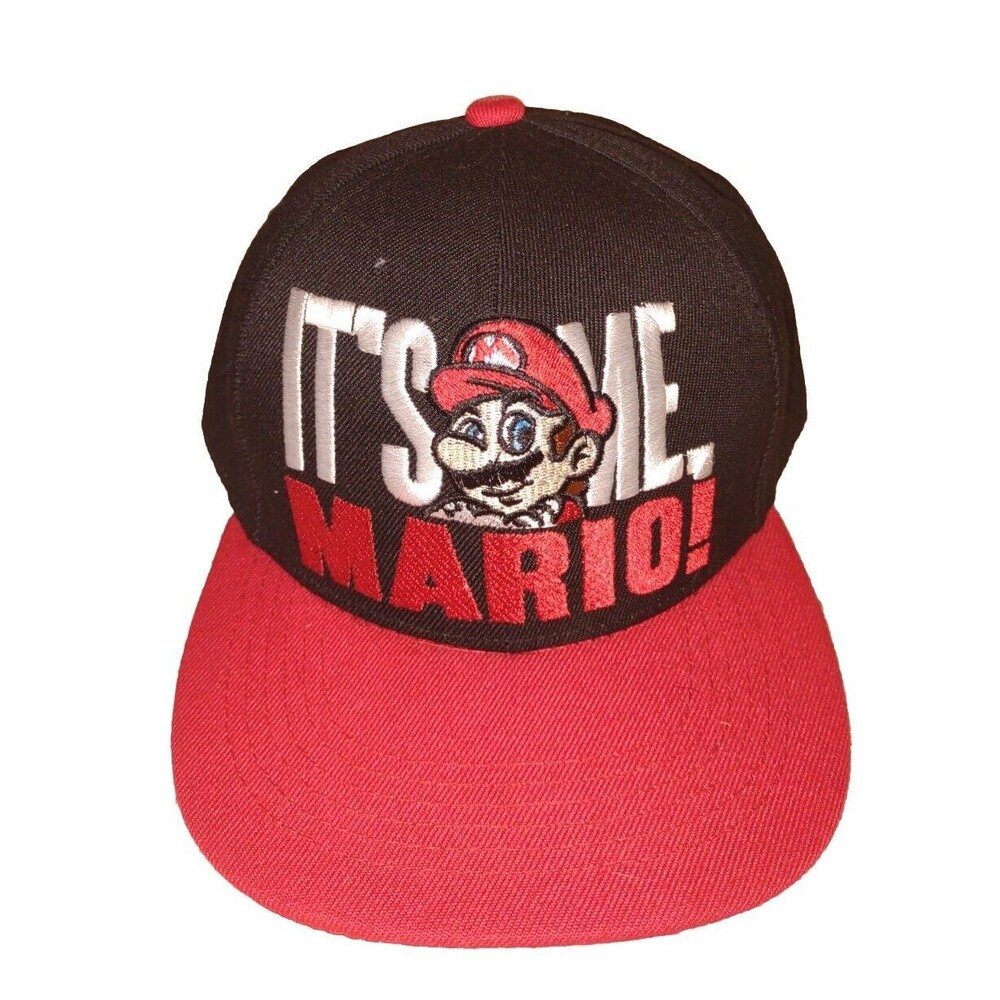 Super Mario Embroidered Mario with Red Brim Fitted Baseball Cap! Lik3 N3w